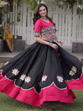 Splendid Black Kutchi Work Silk Navratri Wear Lehenga Choli