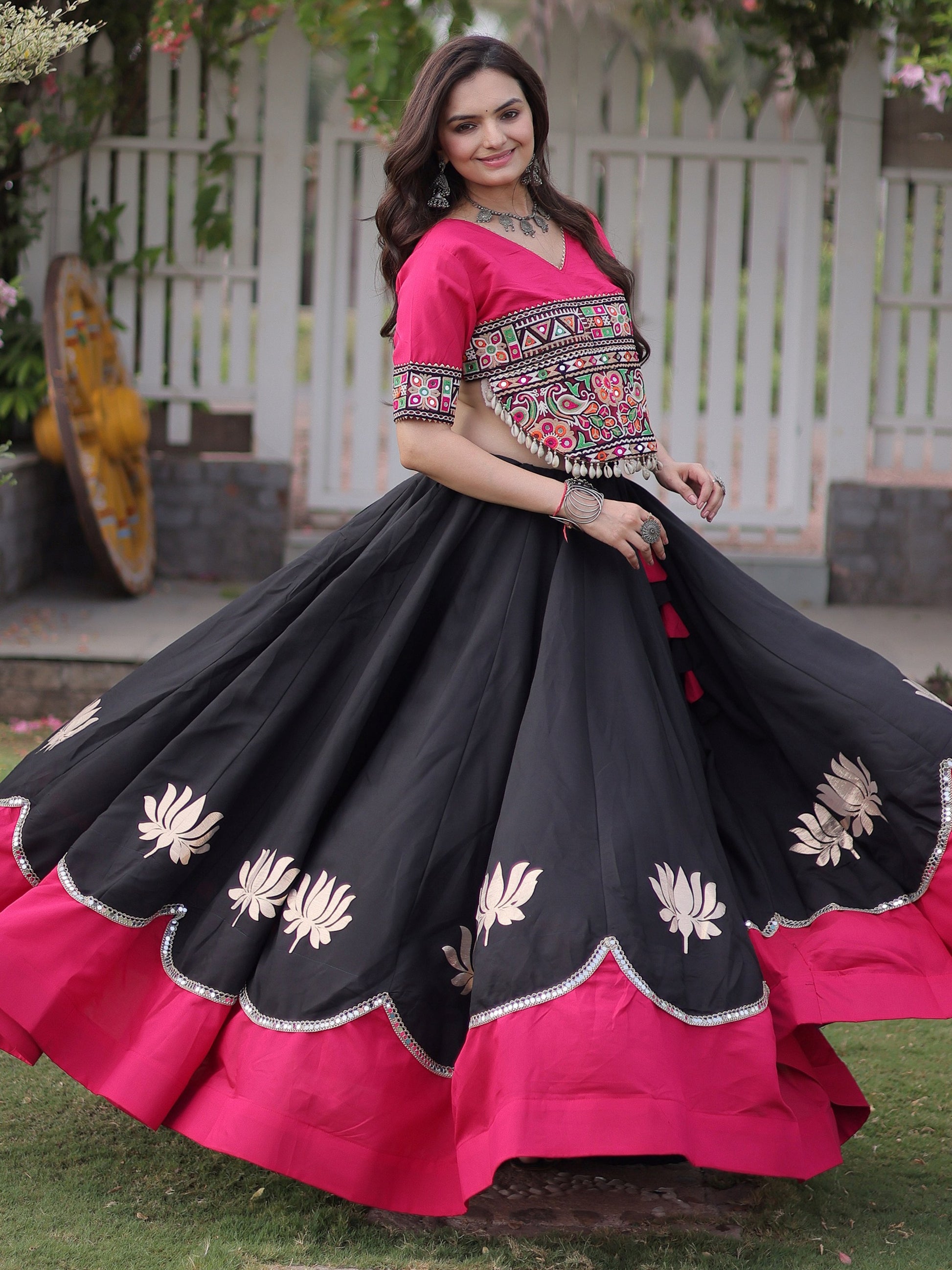 Splendid Black Kutchi Work Silk Navratri Wear Lehenga Choli