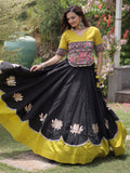 Charming Black Gamthi Work Silk Navratri Wear Lehenga Choli
