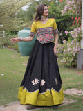 Charming Black Gamthi Work Silk Navratri Wear Lehenga Choli