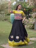 Charming Black Gamthi Work Silk Navratri Wear Lehenga Choli