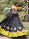 Charming Black Gamthi Work Silk Navratri Wear Lehenga Choli