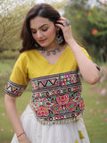 Heritage White Gamthi Work Silk Navratri Wear Lehenga Choli