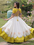 Heritage White Gamthi Work Silk Navratri Wear Lehenga Choli