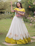 Heritage White Gamthi Work Silk Navratri Wear Lehenga Choli