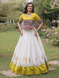 Heritage White Gamthi Work Silk Navratri Wear Lehenga Choli