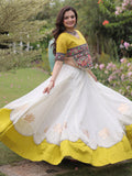 Heritage White Gamthi Work Silk Navratri Wear Lehenga Choli