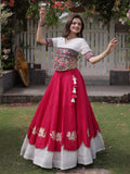 Radiant Pink Kutchi Work Silk Navratri Wear Lehenga Choli