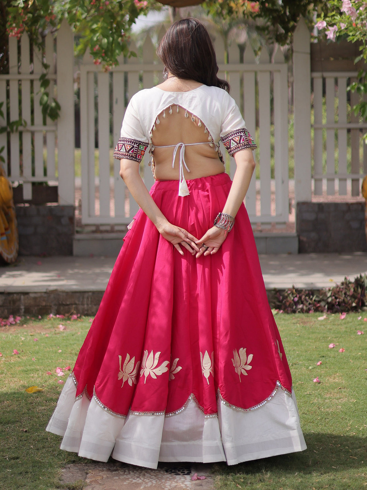 Radiant Pink Kutchi Work Silk Navratri Wear Lehenga Choli