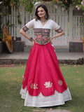 Radiant Pink Kutchi Work Silk Navratri Wear Lehenga Choli