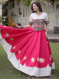Radiant Pink Kutchi Work Silk Navratri Wear Lehenga Choli