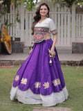 Great Purple Mirror Lace Work Silk Navratri Wear Lehenga Choli