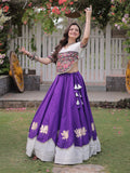 Great Purple Mirror Lace Work Silk Navratri Wear Lehenga Choli