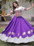 Great Purple Mirror Lace Work Silk Navratri Wear Lehenga Choli