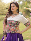 Great Purple Mirror Lace Work Silk Navratri Wear Lehenga Choli