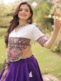 Great Purple Mirror Lace Work Silk Navratri Wear Lehenga Choli