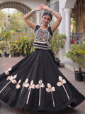 Enchanting Black Kutchi Work Silk Navratri Wear Lehenga Choli