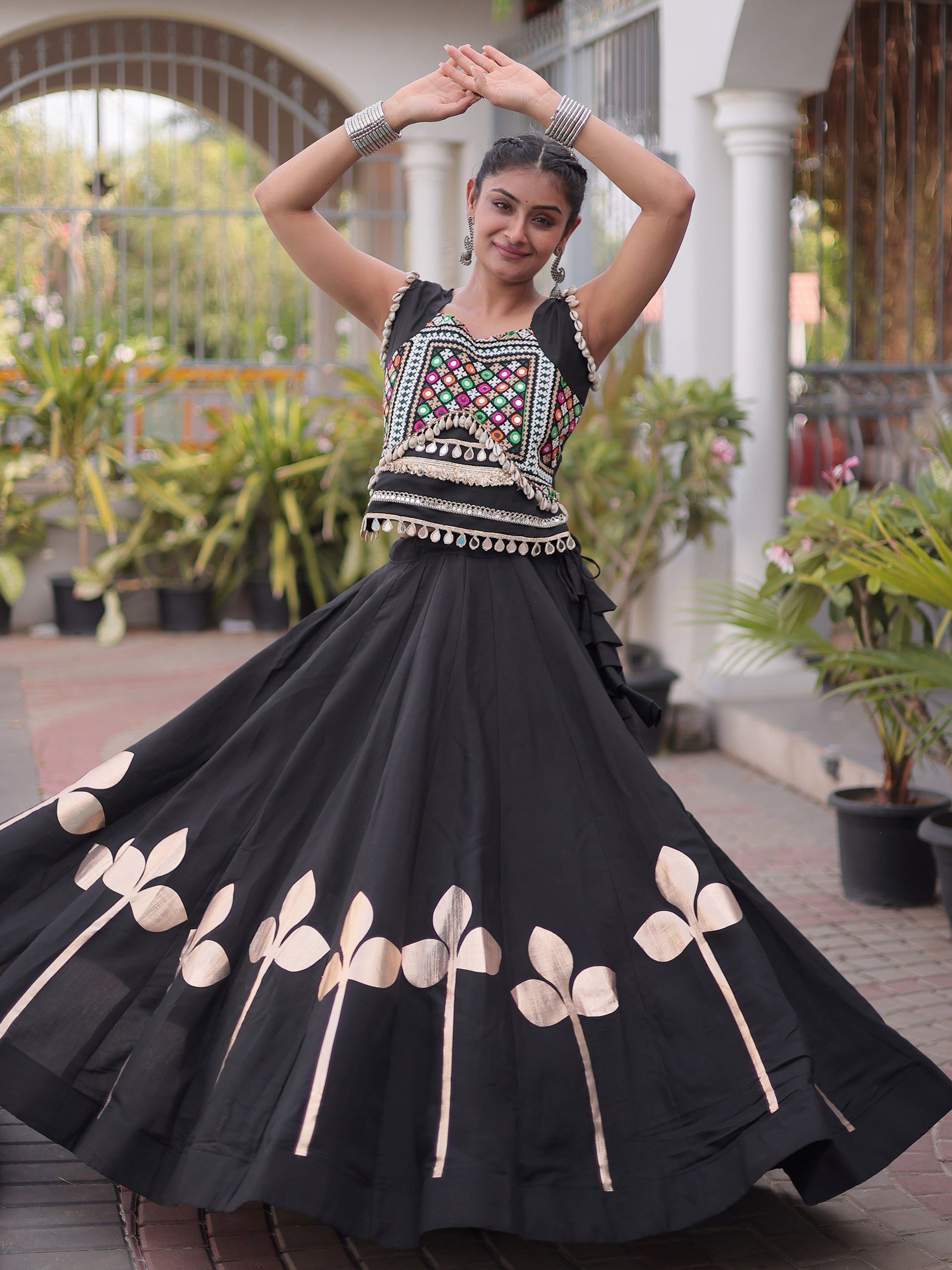 Enchanting Black Kutchi Work Silk Navratri Wear Lehenga Choli