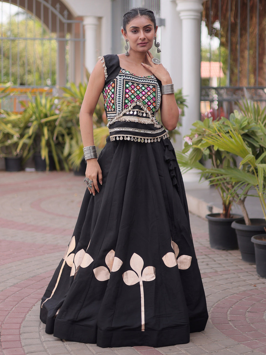 Enchanting Black Kutchi Work Silk Navratri Wear Lehenga Choli