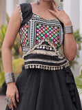 Enchanting Black Kutchi Work Silk Navratri Wear Lehenga Choli