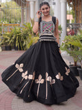 Enchanting Black Kutchi Work Silk Navratri Wear Lehenga Choli