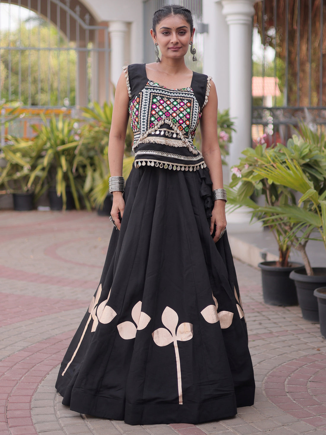 Enchanting Black Kutchi Work Silk Navratri Wear Lehenga Choli