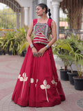 Impressive Maroon Gamthi Work Silk Navratri Wear Lehenga Choli