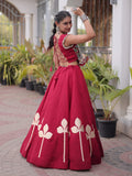 Impressive Maroon Gamthi Work Silk Navratri Wear Lehenga Choli