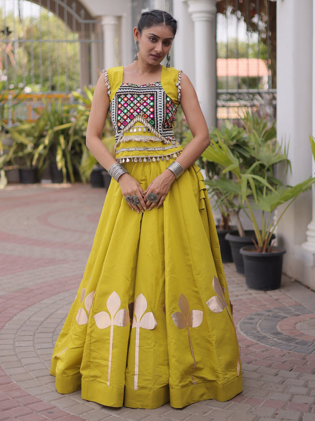 Gorgeous Parrot Green Kutchi Work Silk Navratri Wear Lehenga Choli