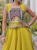 Gorgeous Parrot Green Kutchi Work Silk Navratri Wear Lehenga Choli