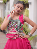 Fantastic Pink Gamthi Work Silk Navratri Wear Lehenga Choli