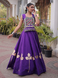Elegant Purple Gamthi Work Silk Navratri Wear Lehenga Choli