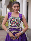 Elegant Purple Gamthi Work Silk Navratri Wear Lehenga Choli