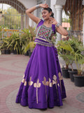 Elegant Purple Gamthi Work Silk Navratri Wear Lehenga Choli