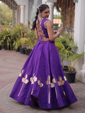 Elegant Purple Gamthi Work Silk Navratri Wear Lehenga Choli
