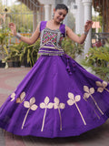 Elegant Purple Gamthi Work Silk Navratri Wear Lehenga Choli