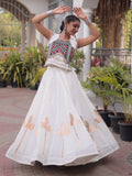 Stunning White Kutchi Work Silk Navratri Wear Lehenga Choli
