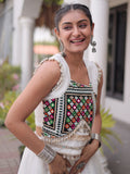 Stunning White Kutchi Work Silk Navratri Wear Lehenga Choli