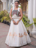 Stunning White Kutchi Work Silk Navratri Wear Lehenga Choli