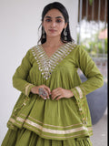 Elegant Parrot Green Gota Patti Cotton Navratri Wear Lehenga Choli 