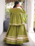 Elegant Parrot Green Gota Patti Cotton Navratri Wear Lehenga Choli 