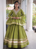 Elegant Parrot Green Gota Patti Cotton Navratri Wear Lehenga Choli 