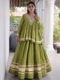 Elegant Parrot Green Gota Patti Cotton Navratri Wear Lehenga Choli 