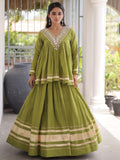 Elegant Parrot Green Gota Patti Cotton Navratri Wear Lehenga Choli 