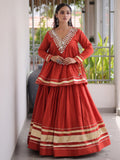 Stunning Rust Zari Cotton Navratri Wear Lehenga Choli 