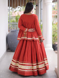Stunning Rust Zari Cotton Navratri Wear Lehenga Choli 