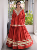 Stunning Rust Zari Cotton Navratri Wear Lehenga Choli 