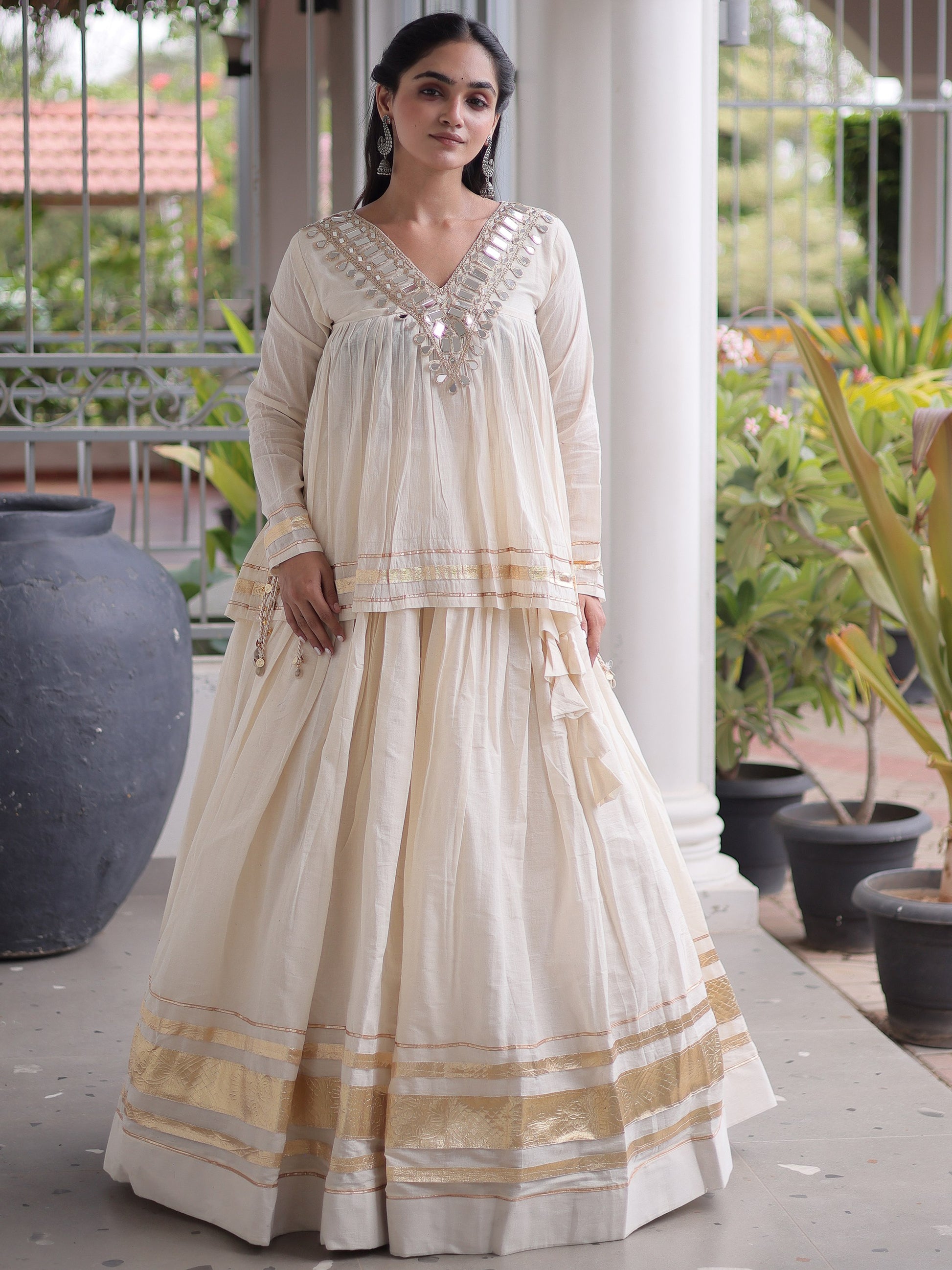 Graceful White Gota Patti Cotton Navratri Wear Lehenga Choli 