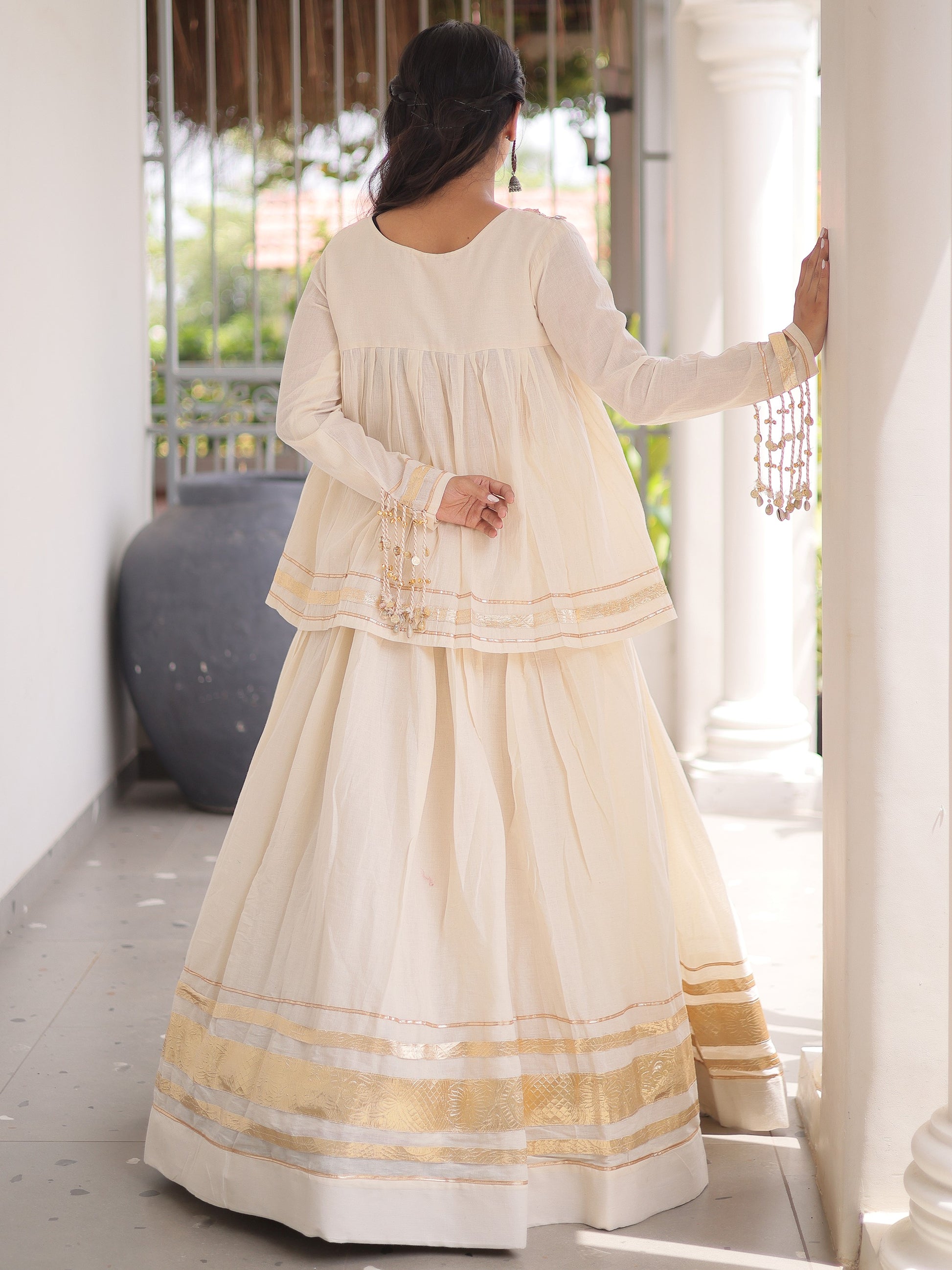 Graceful White Gota Patti Cotton Navratri Wear Lehenga Choli 