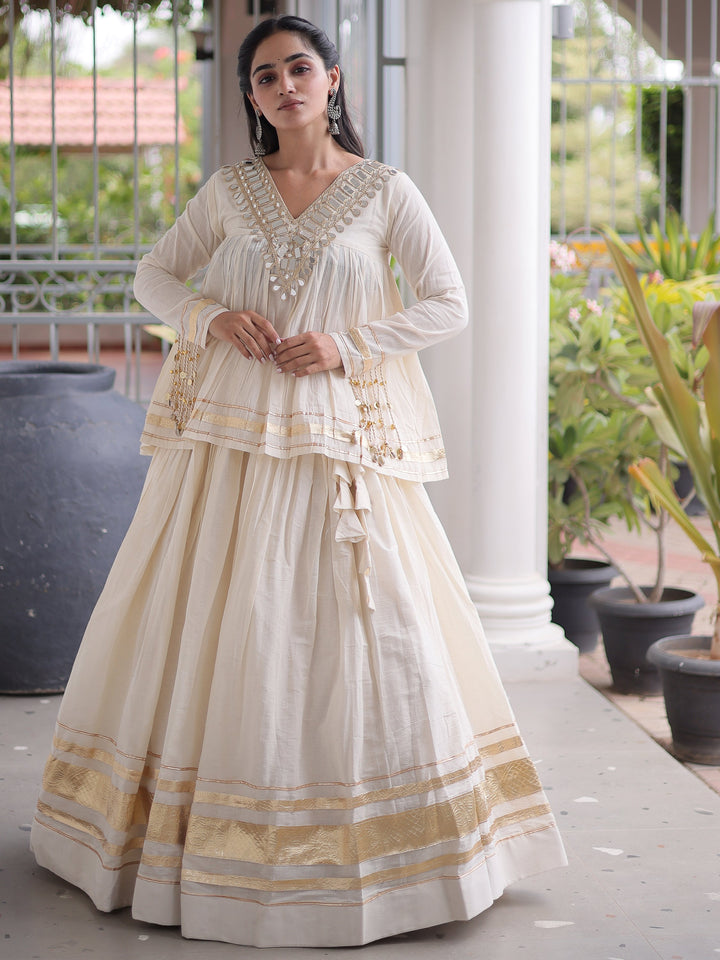 Graceful White Gota Patti Cotton Navratri Wear Lehenga Choli 
